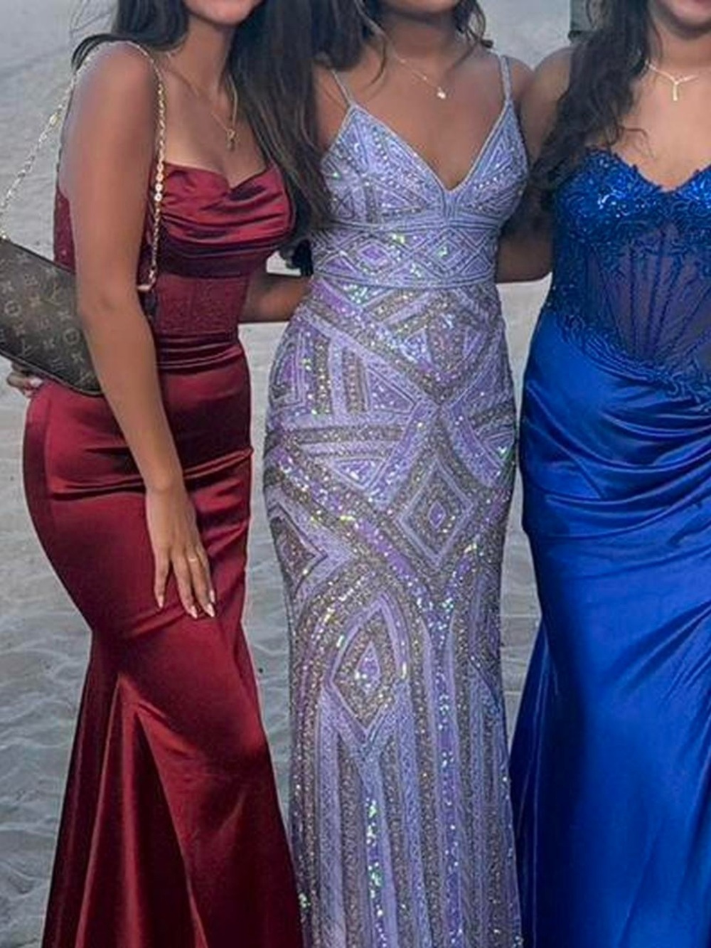 Embellished Lilac Beaded V-Neck Prom Gown